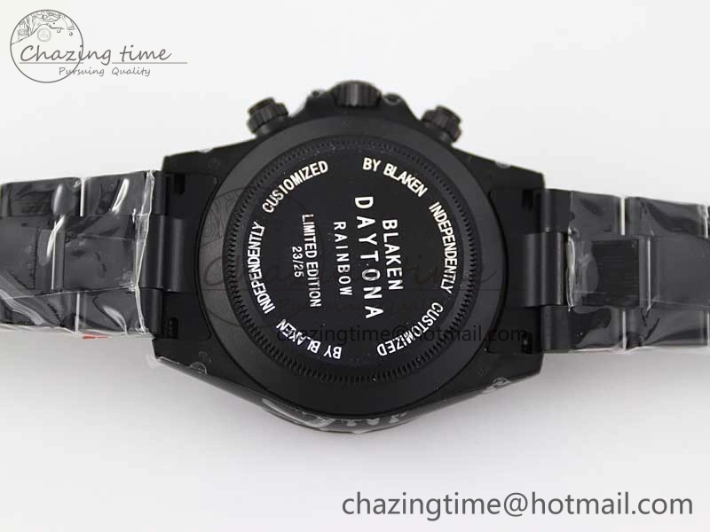 Daytona All Black PVD TWF Best Edition Rainbow Diamonds Bezel Black Dial on PVD Bracelet A Chic 2449