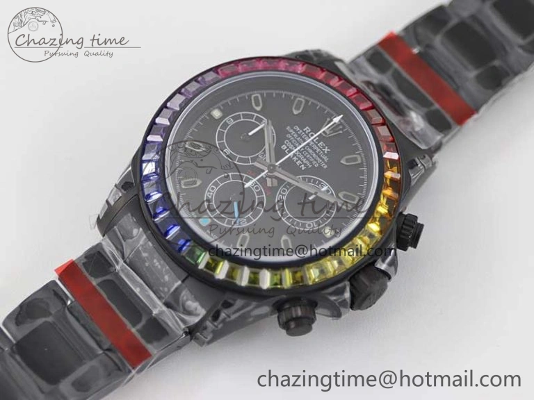 Daytona All Black PVD TWF Best Edition Rainbow Diamonds Bezel Black Dial on PVD Bracelet A Chic 2449