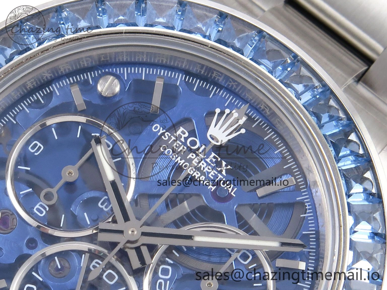 Minimalist Daytona Arolla N6F Glacial Blue Crystal Skeleton Dial Diamonds Bezel Best Edition on Oyster Bracelet SA 1176
