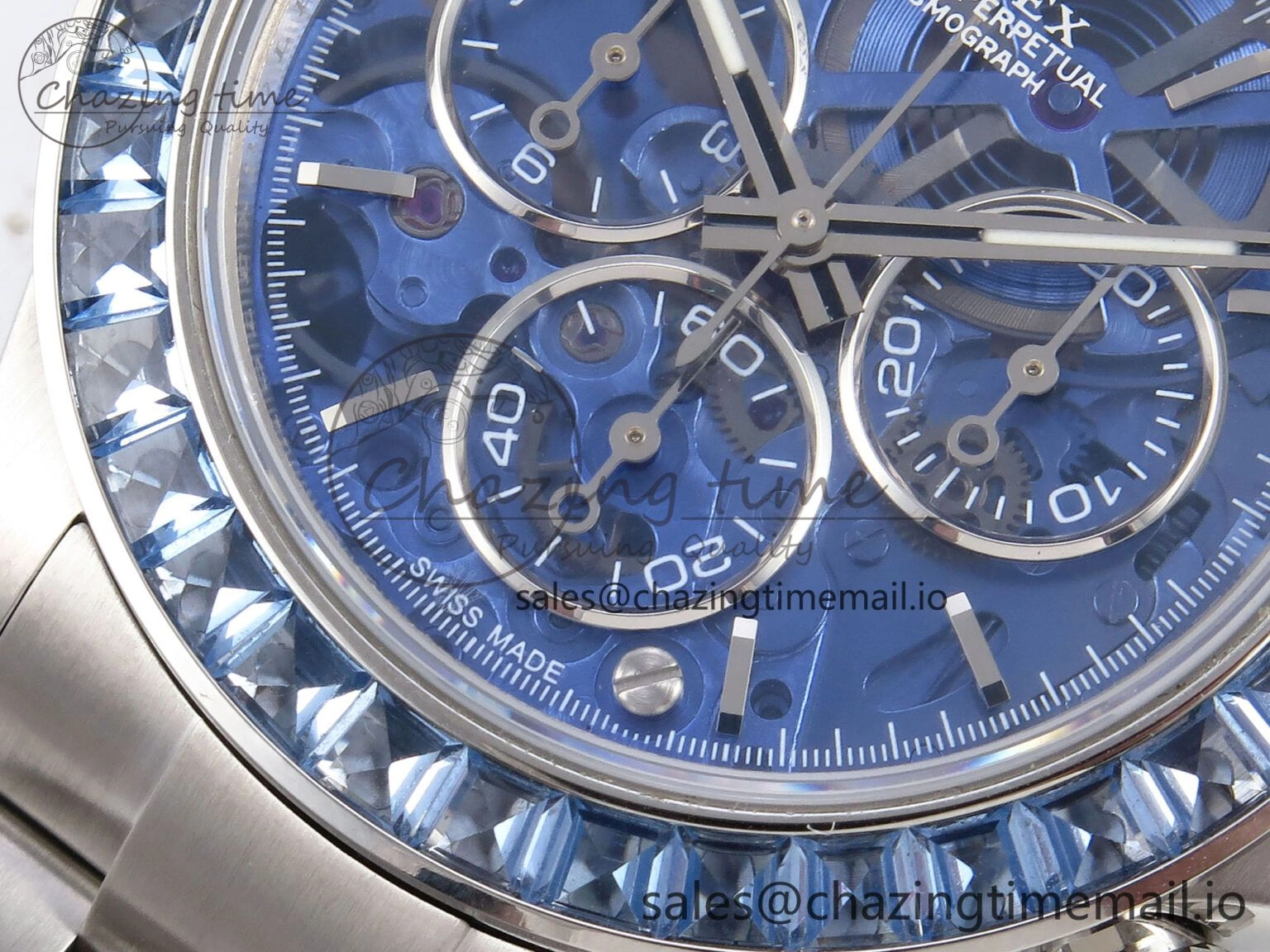 Minimalist Daytona Arolla N6F Glacial Blue Crystal Skeleton Dial Diamonds Bezel Best Edition on Oyster Bracelet SA 1176