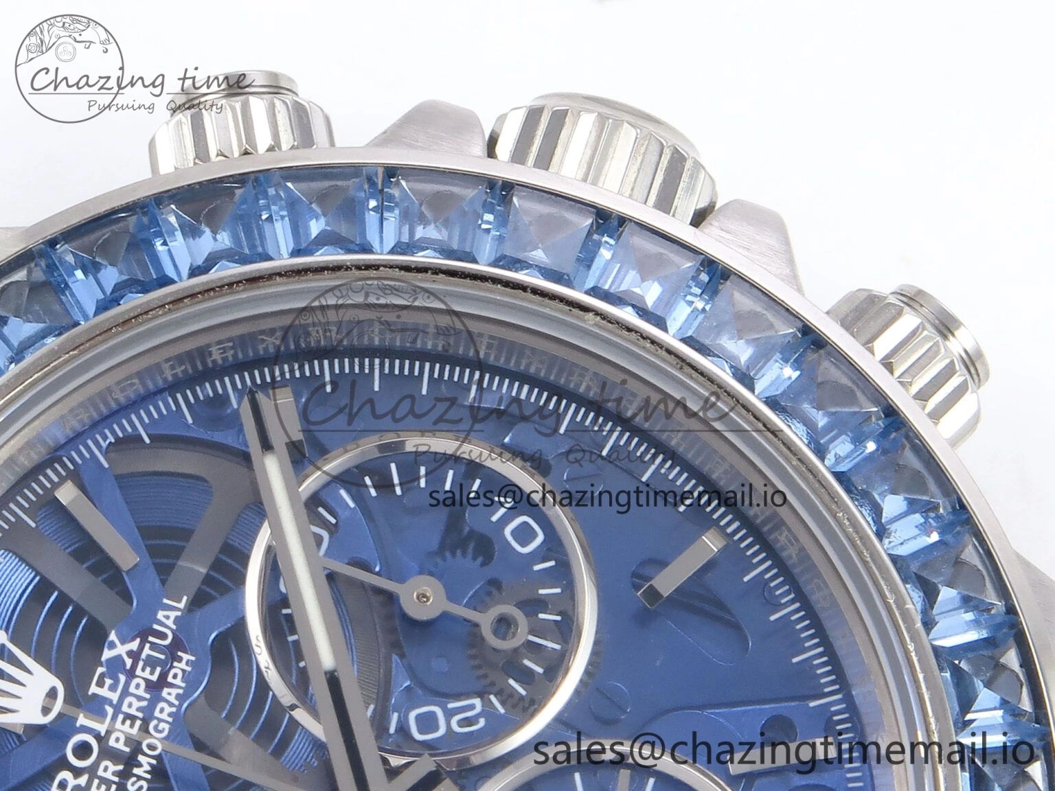 Minimalist Daytona Arolla N6F Glacial Blue Crystal Skeleton Dial Diamonds Bezel Best Edition on Oyster Bracelet SA 1176