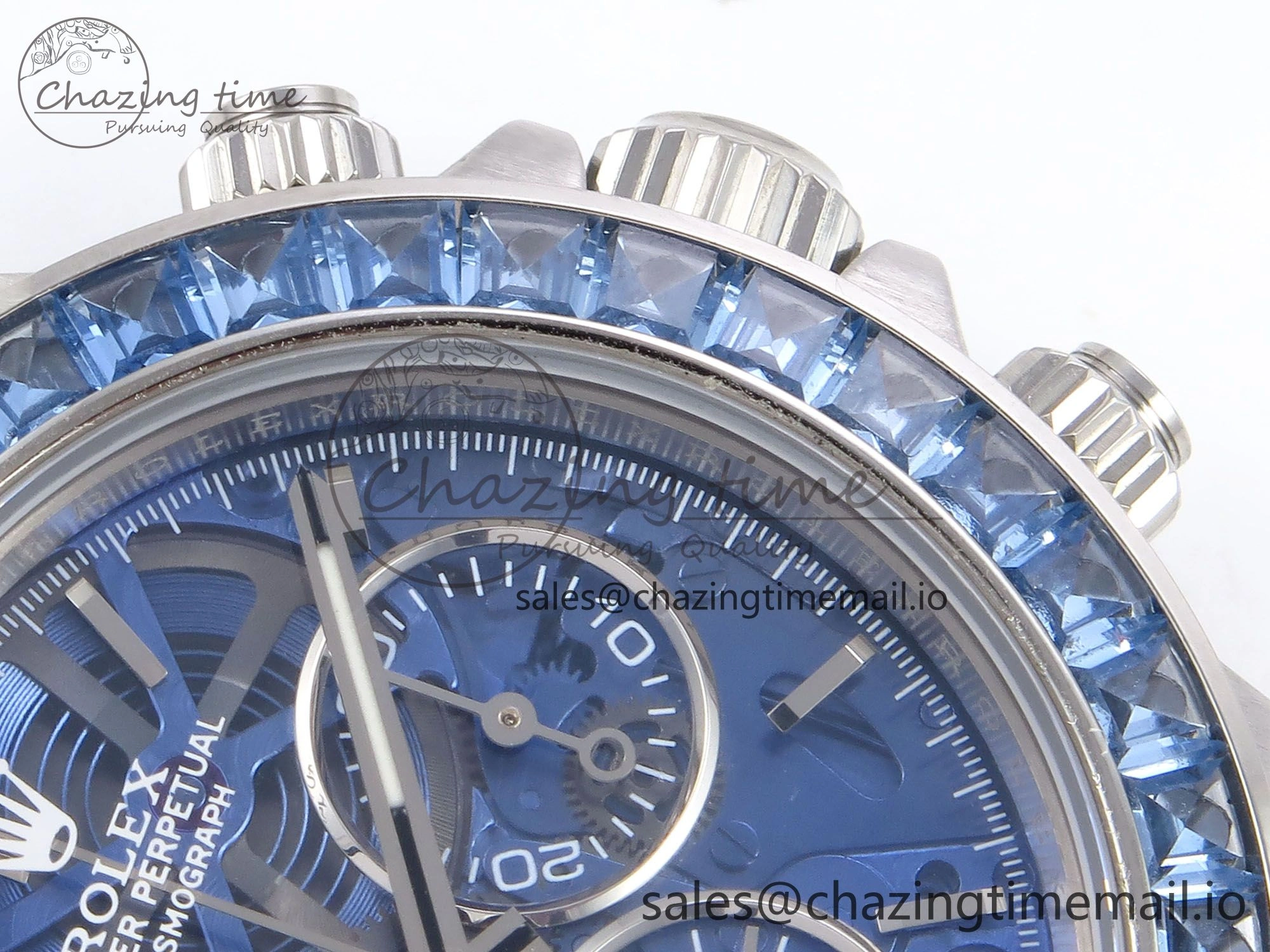 Minimalist Daytona Arolla N6F Glacial Blue Crystal Skeleton Dial Diamonds Bezel Best Edition on Oyster Bracelet SA 1176