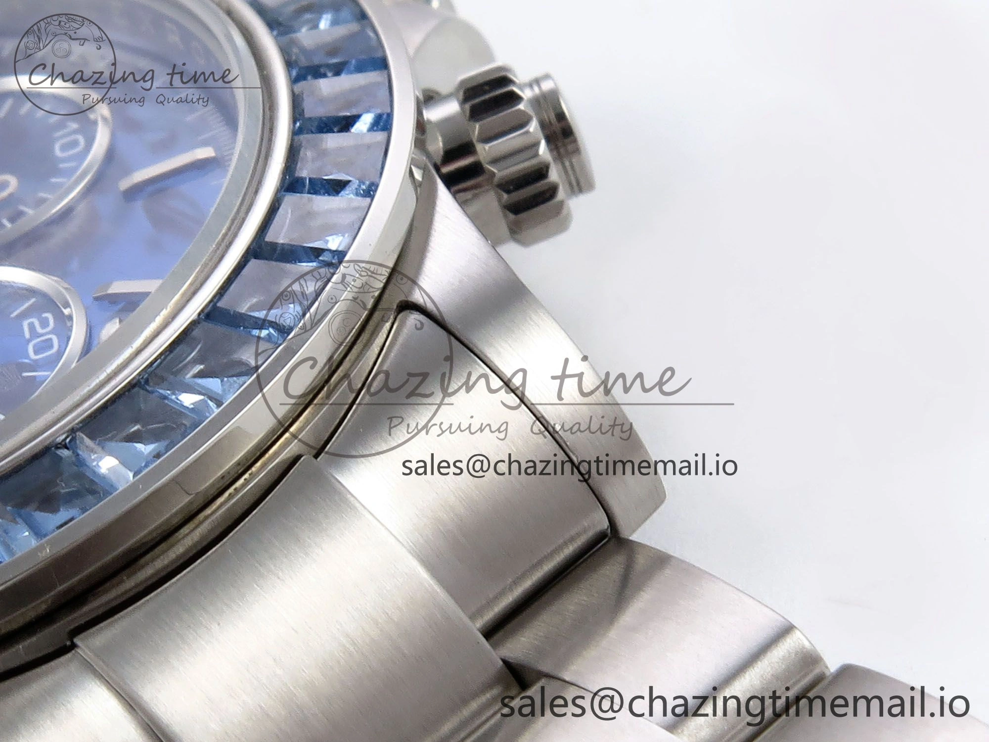 Minimalist Daytona Arolla N6F Glacial Blue Crystal Skeleton Dial Diamonds Bezel Best Edition on Oyster Bracelet SA 1176