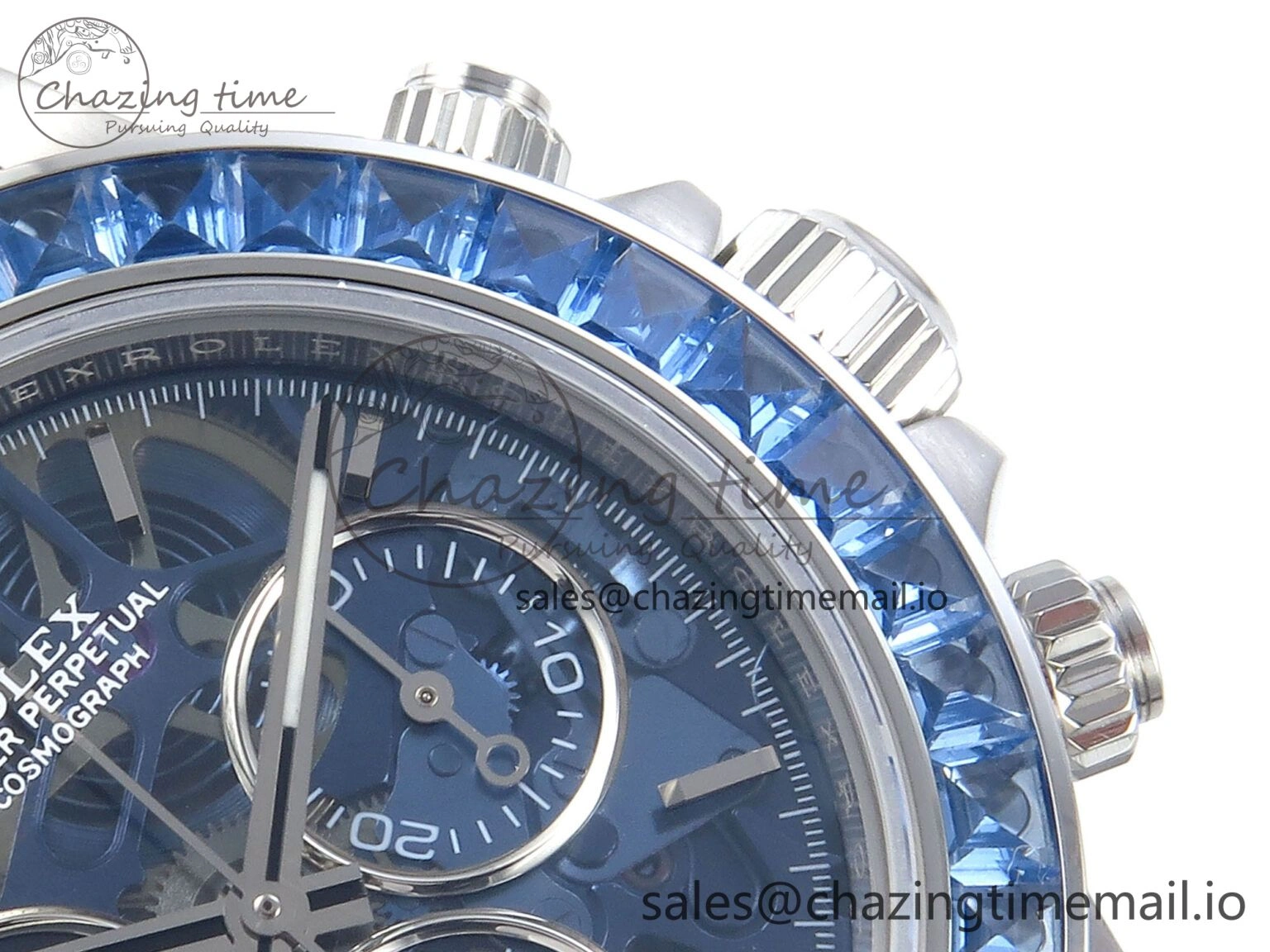 Packable Daytona Artisans SS GETF Best Edition Blue Skeleton Dial Diamonds Bezel on SS Bracelet DD 371