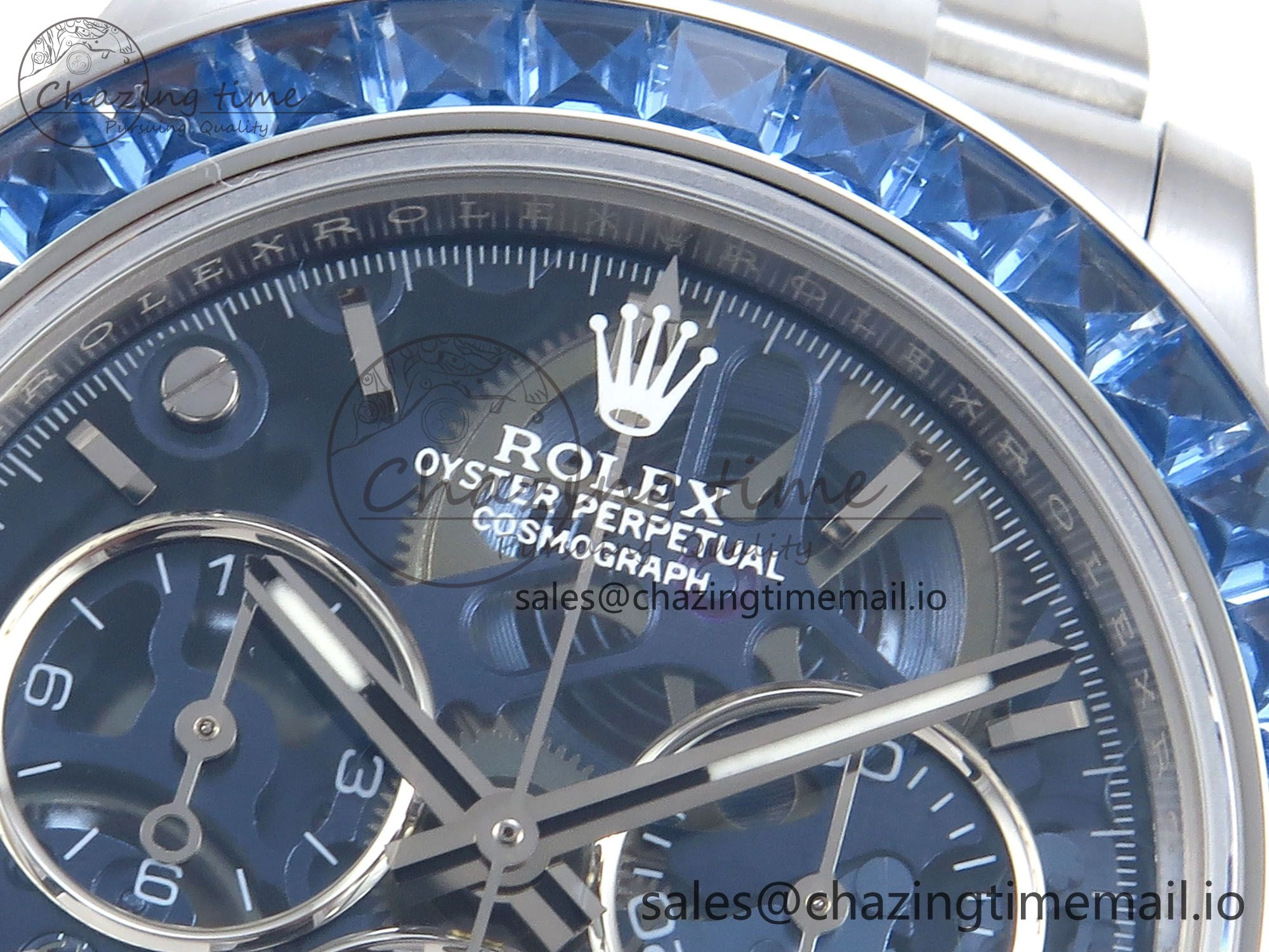 Packable Daytona Artisans SS GETF Best Edition Blue Skeleton Dial Diamonds Bezel on SS Bracelet DD 371