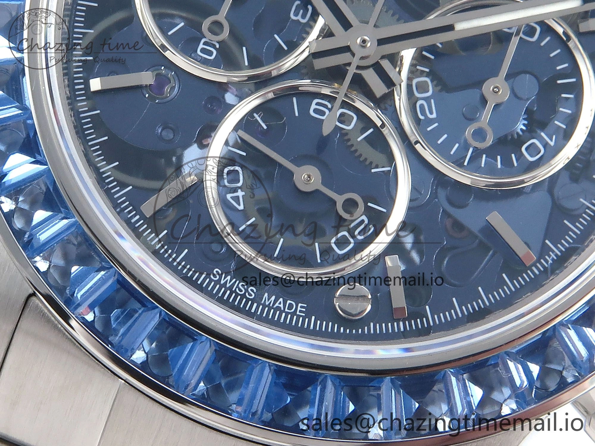 Packable Daytona Artisans SS GETF Best Edition Blue Skeleton Dial Diamonds Bezel on SS Bracelet DD 371