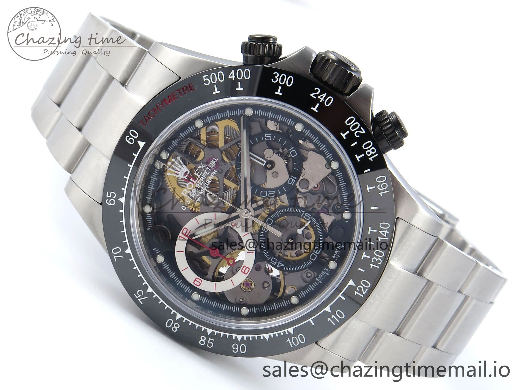 Packable Daytona Artisans SS GETF Best Edition Skeleton Dial Black Ceramic Bezel on SS Bracelet DD 368