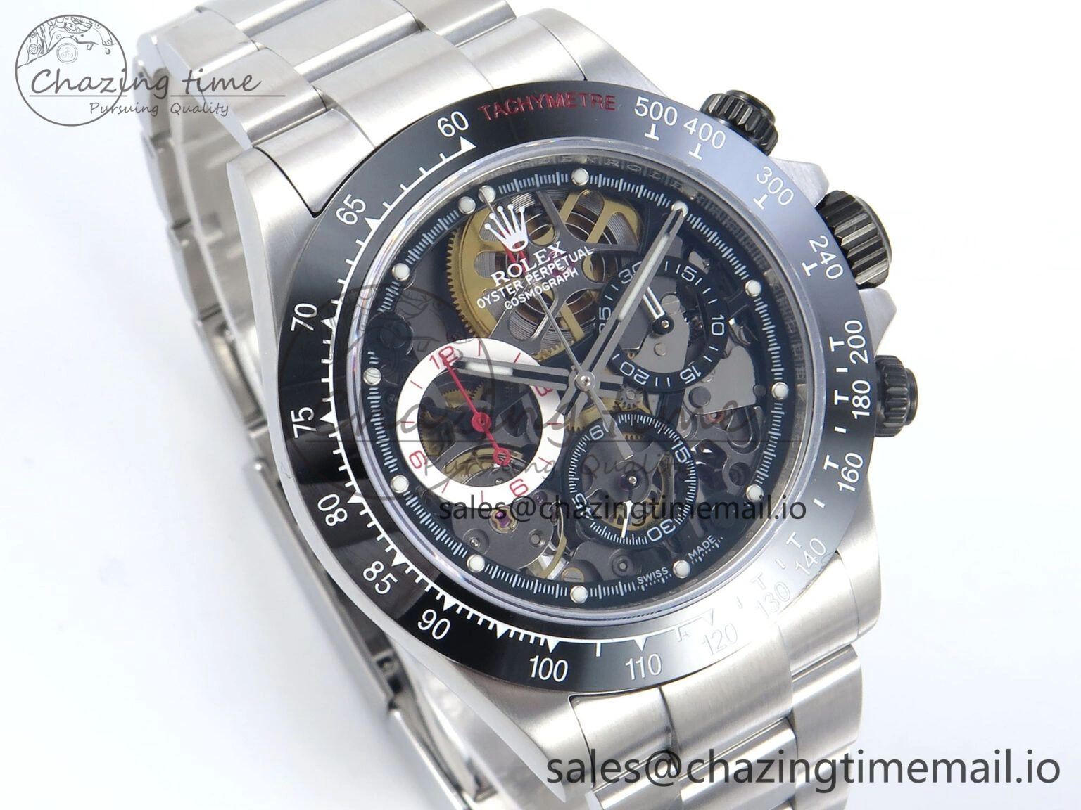 Packable Daytona Artisans SS GETF Best Edition Skeleton Dial Black Ceramic Bezel on SS Bracelet DD 368