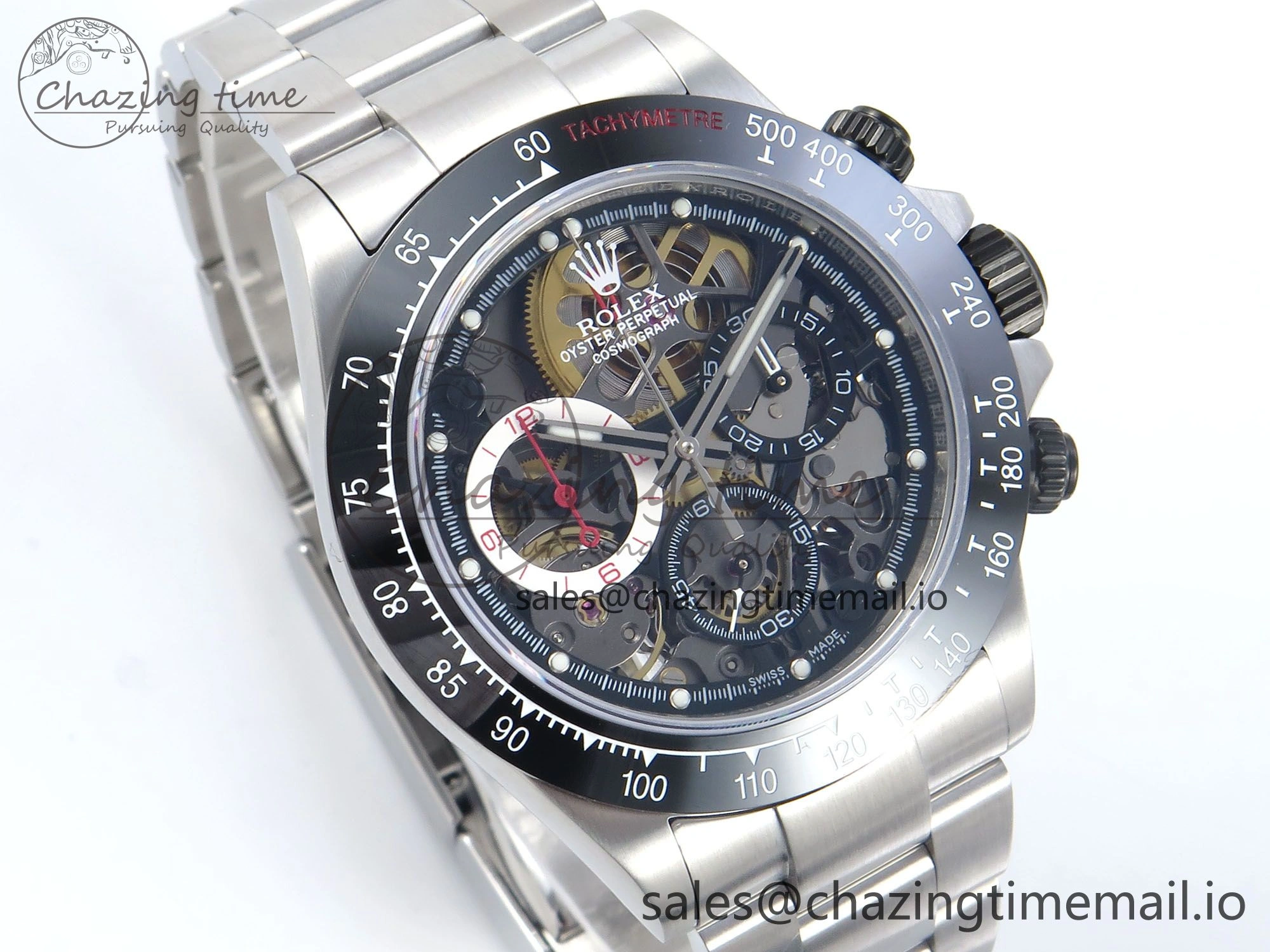 Packable Daytona Artisans SS GETF Best Edition Skeleton Dial Black Ceramic Bezel on SS Bracelet DD 368