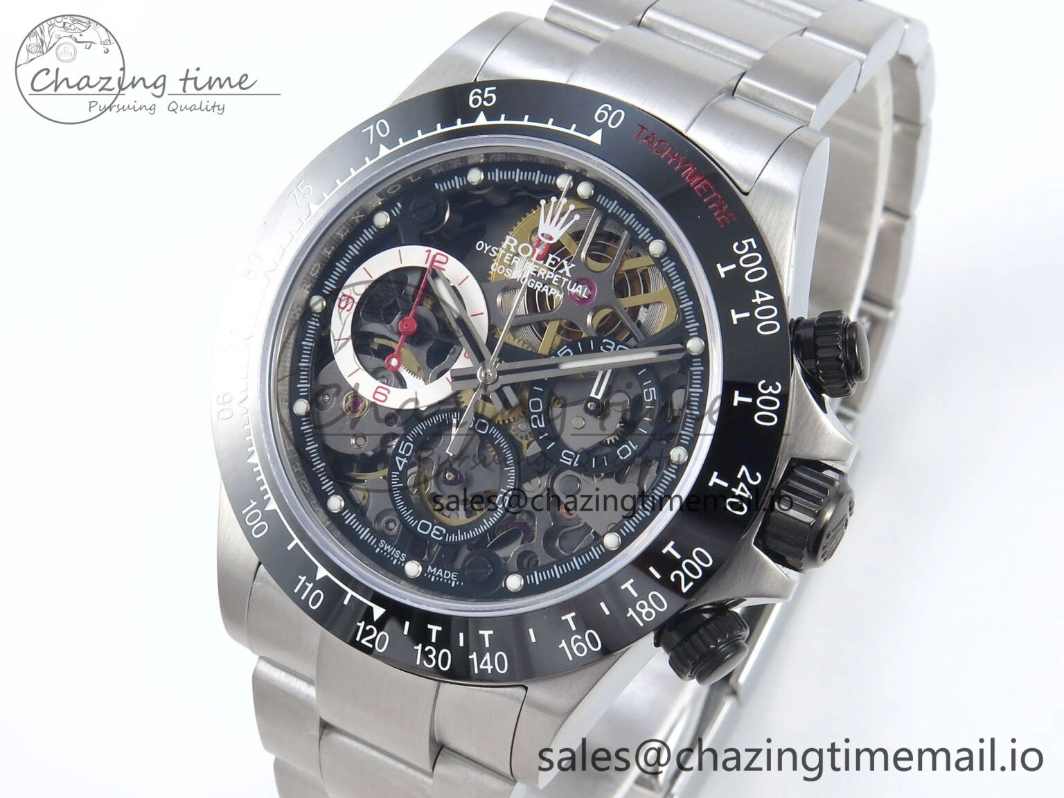 Packable Daytona Artisans SS GETF Best Edition Skeleton Dial Black Ceramic Bezel on SS Bracelet DD 368