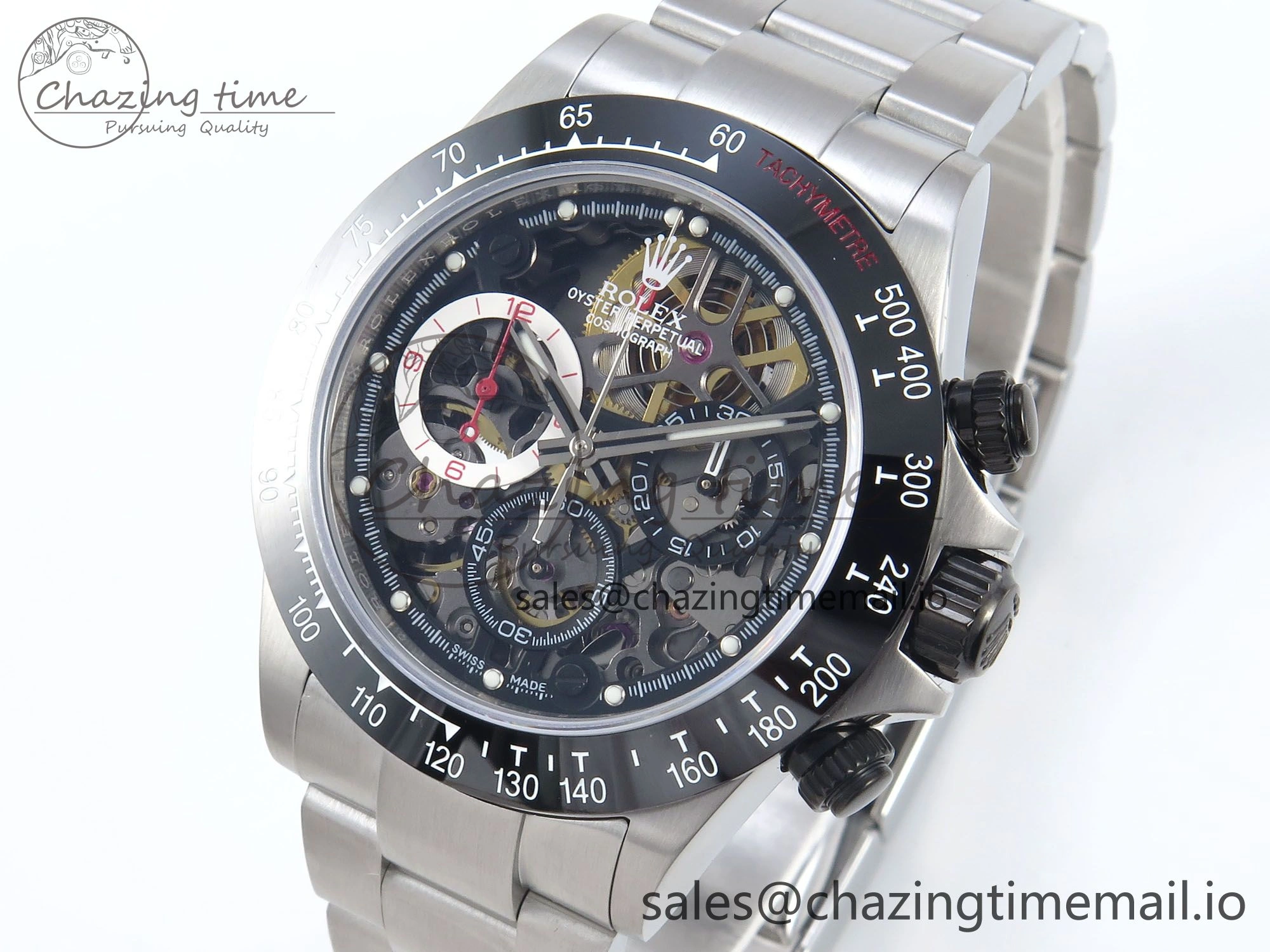 Packable Daytona Artisans SS GETF Best Edition Skeleton Dial Black Ceramic Bezel on SS Bracelet DD 368