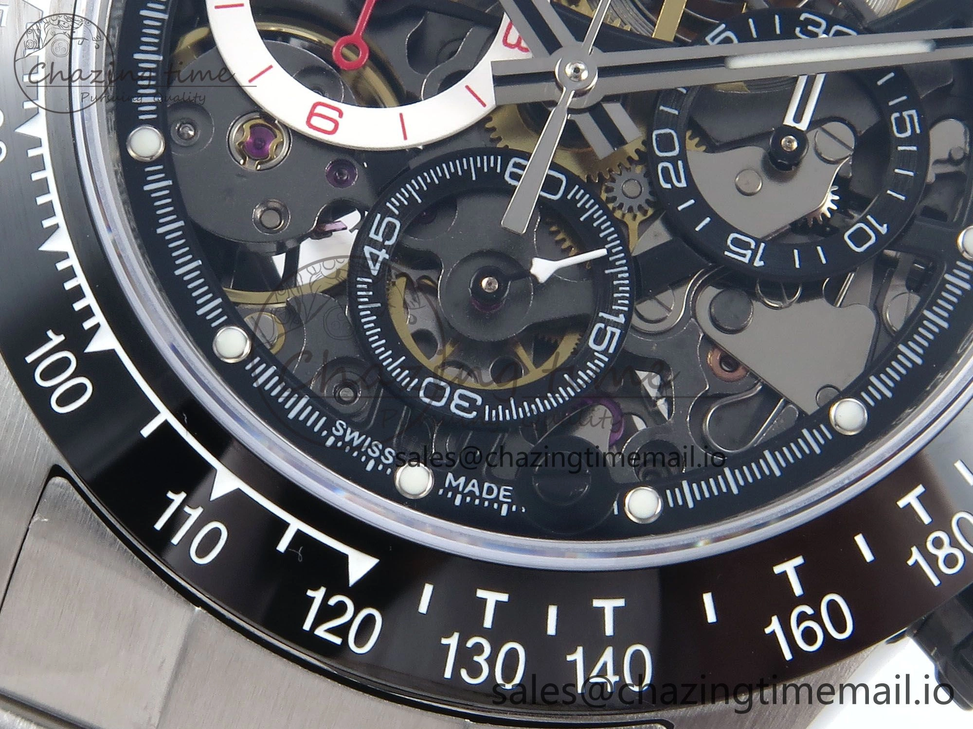 Packable Daytona Artisans SS GETF Best Edition Skeleton Dial Black Ceramic Bezel on SS Bracelet DD 368