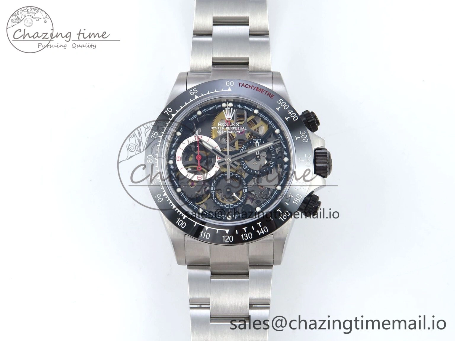 Packable Daytona Artisans SS GETF Best Edition Skeleton Dial Black Ceramic Bezel on SS Bracelet DD 368