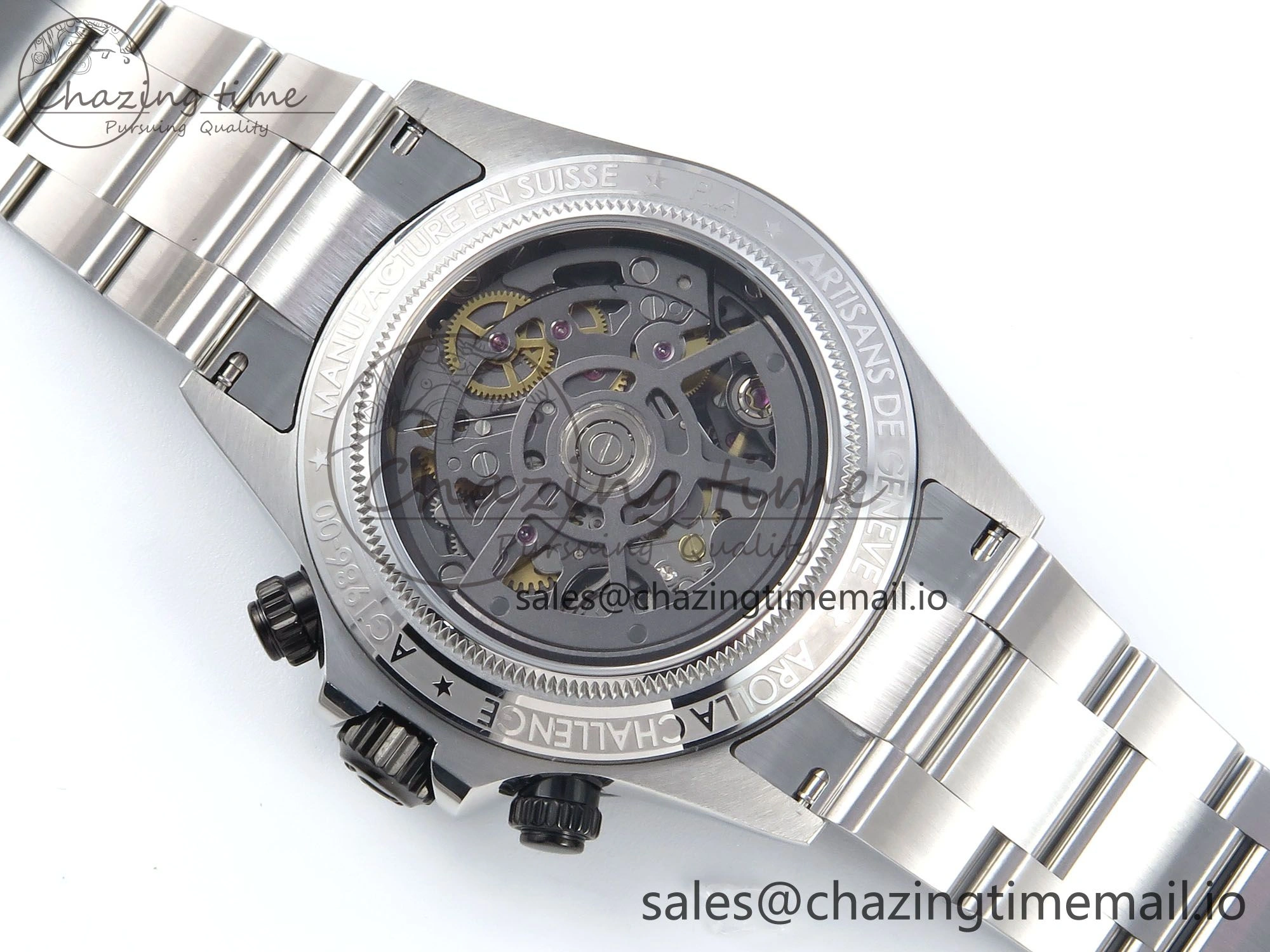 Packable Daytona Artisans SS GETF Best Edition Skeleton Dial Black Ceramic Bezel on SS Bracelet DD 368