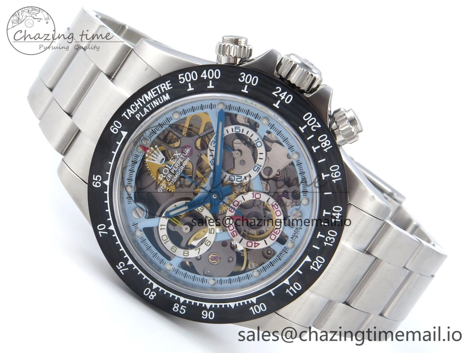 Fashionable Daytona Artisans SS GETF Best Edition Skeleton Dial Carbon Bezel on SS Bracelet DD 369