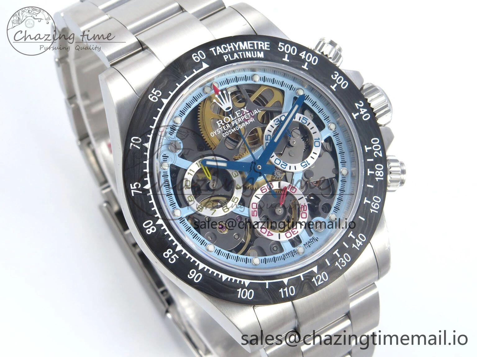 Fashionable Daytona Artisans SS GETF Best Edition Skeleton Dial Carbon Bezel on SS Bracelet DD 369
