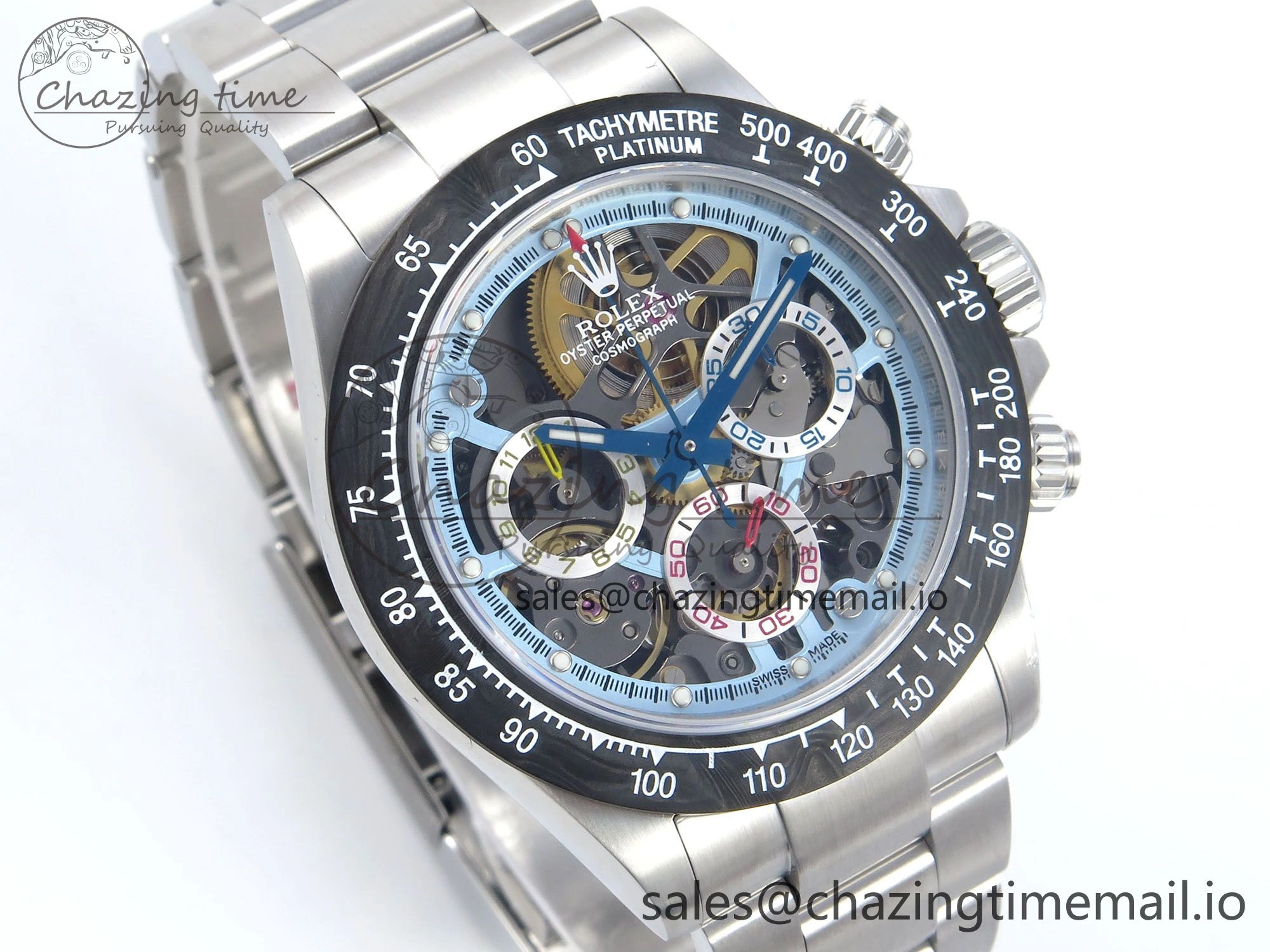Fashionable Daytona Artisans SS GETF Best Edition Skeleton Dial Carbon Bezel on SS Bracelet DD 369
