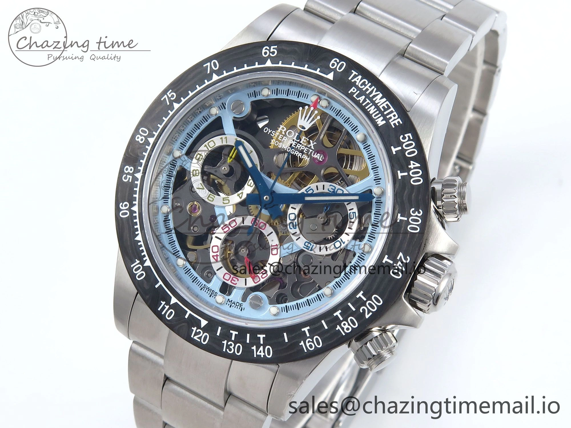 Fashionable Daytona Artisans SS GETF Best Edition Skeleton Dial Carbon Bezel on SS Bracelet DD 369