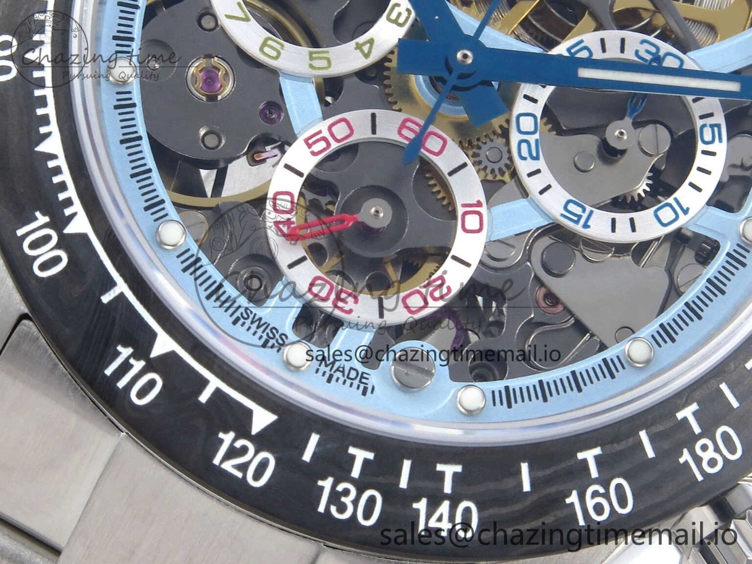 Fashionable Daytona Artisans SS GETF Best Edition Skeleton Dial Carbon Bezel on SS Bracelet DD 369