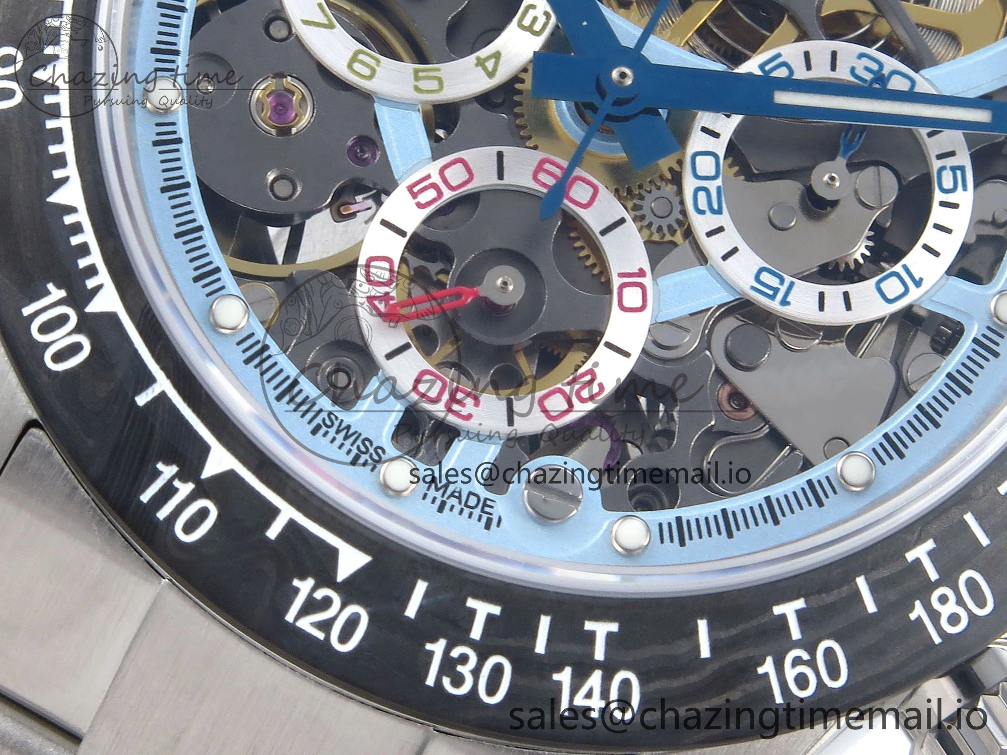 Fashionable Daytona Artisans SS GETF Best Edition Skeleton Dial Carbon Bezel on SS Bracelet DD 369