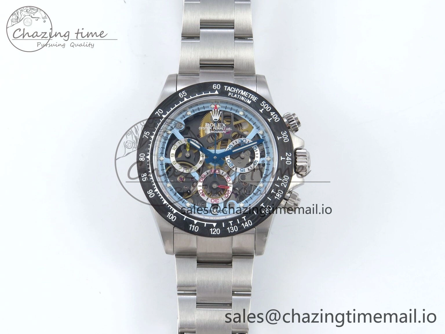 Fashionable Daytona Artisans SS GETF Best Edition Skeleton Dial Carbon Bezel on SS Bracelet DD 369