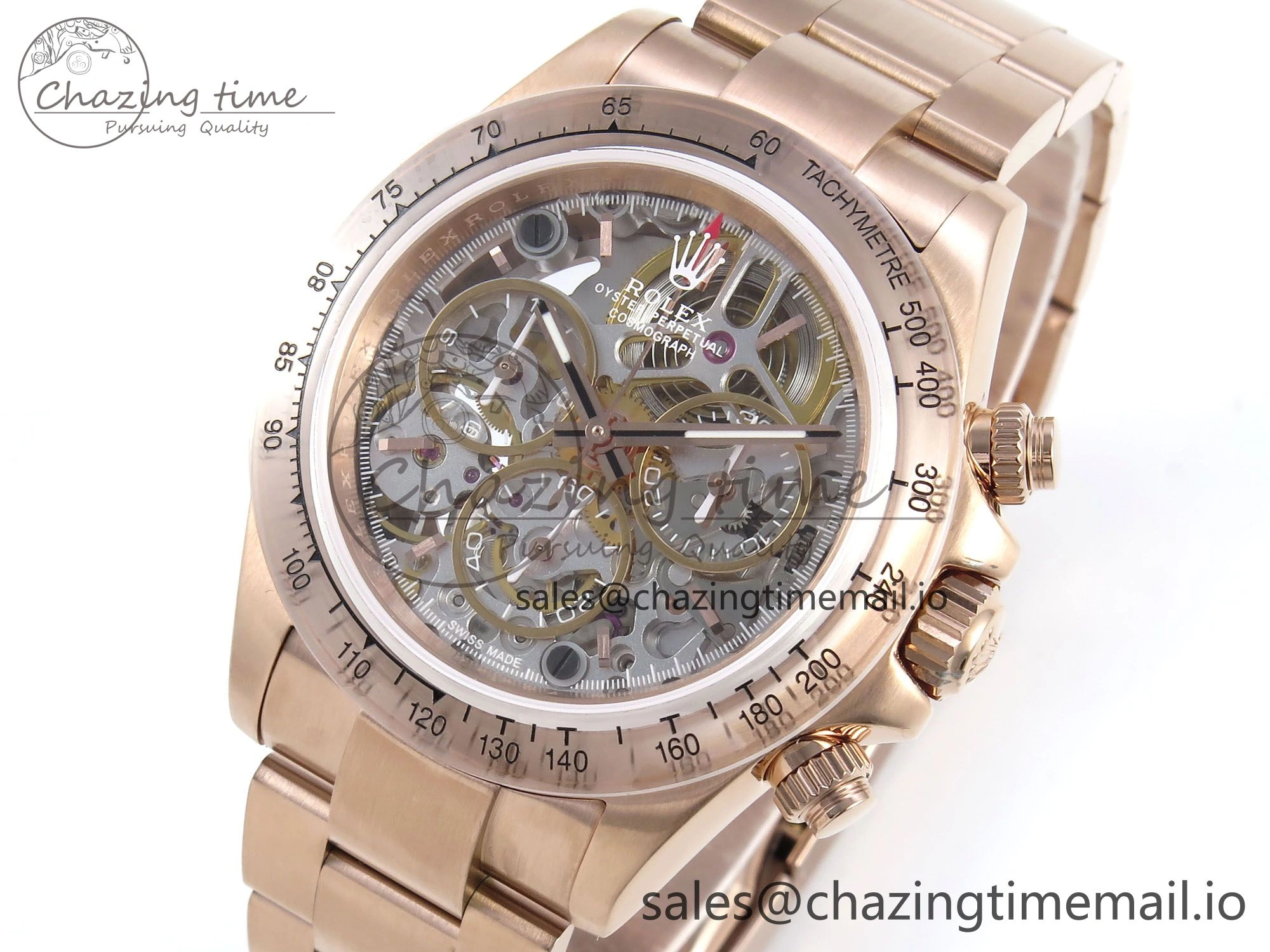 Daytona Artisans Skeleton RG ADGF Best Edition Skeleton Dial RG Bezel on RG Oyster Bracelet SA Sporty 494
