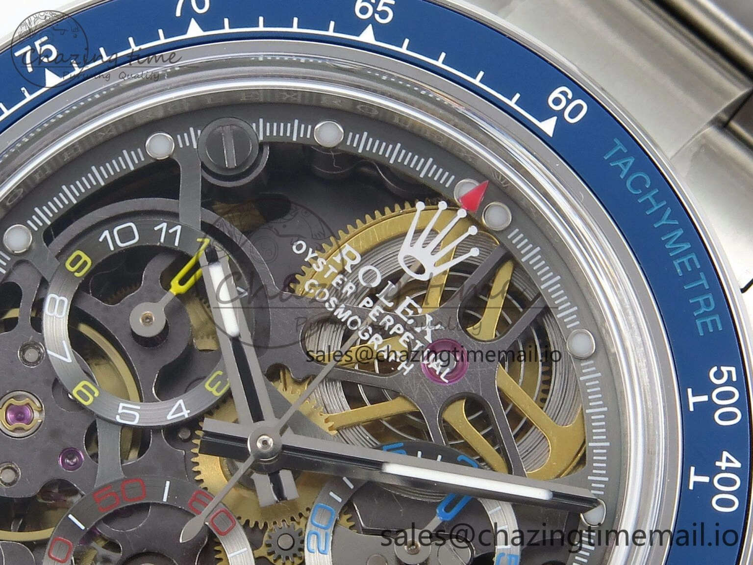 EasyMatch Daytona Artisans Skeleton SS ADGF Best Edition Blue Ceramic Bezel Skeleton Dial on SS Oyster Bracelet SA 1175