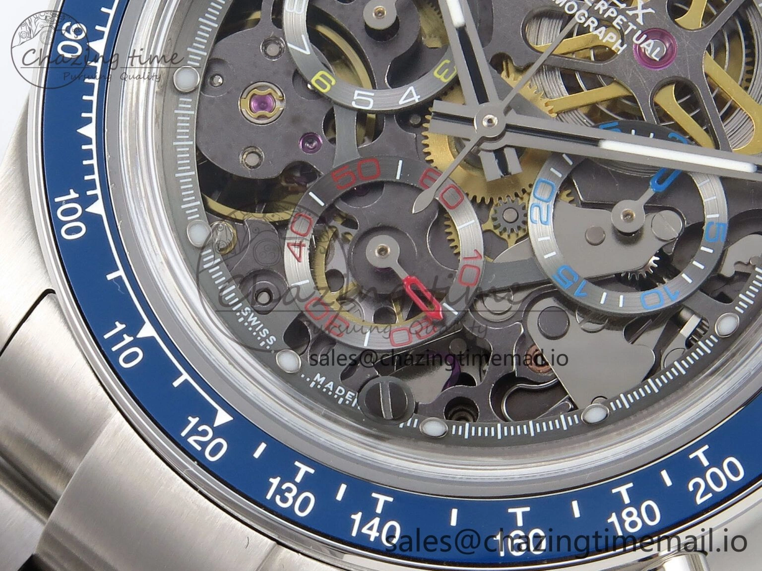 EasyMatch Daytona Artisans Skeleton SS ADGF Best Edition Blue Ceramic Bezel Skeleton Dial on SS Oyster Bracelet SA 1175
