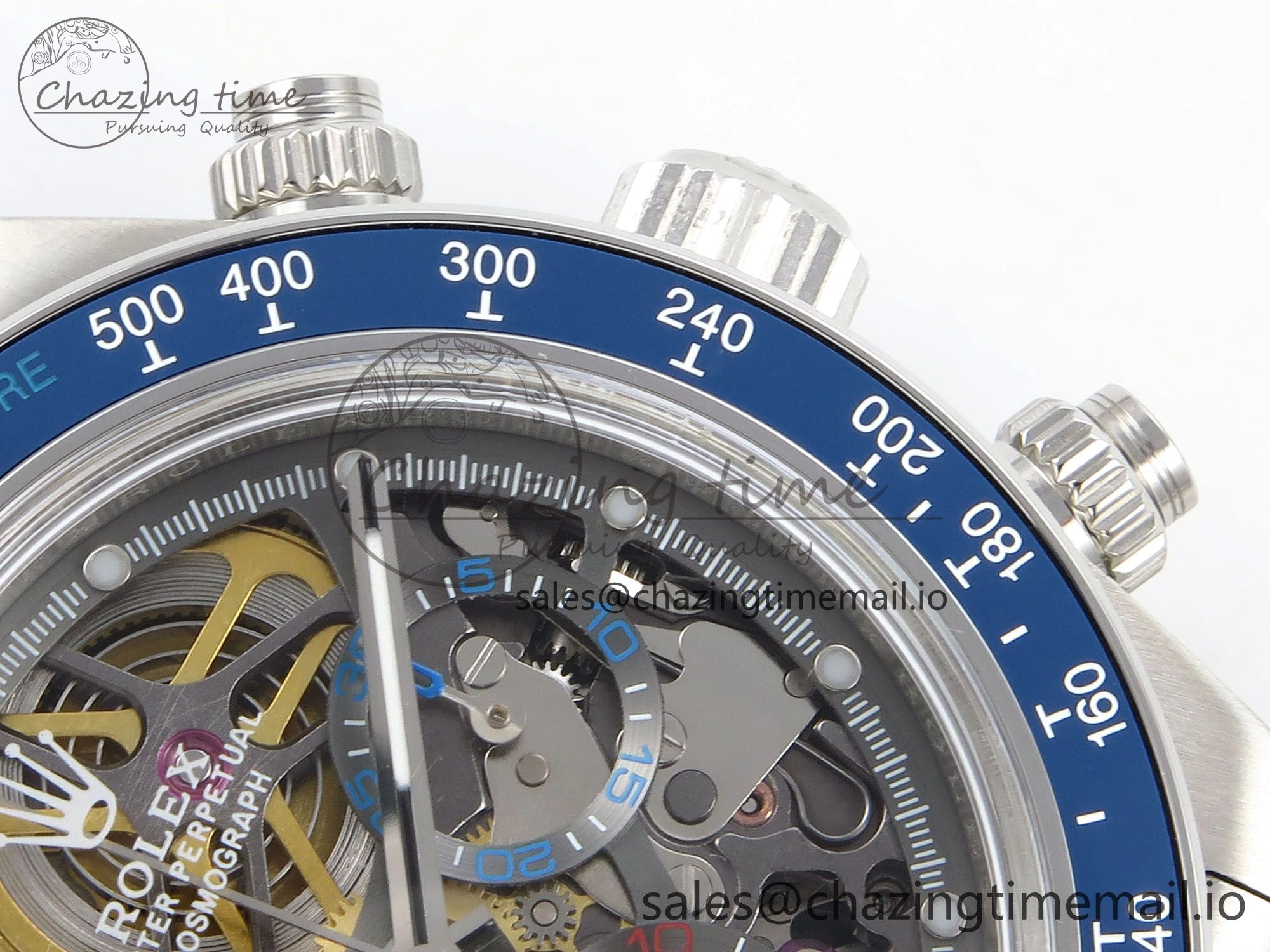 EasyMatch Daytona Artisans Skeleton SS ADGF Best Edition Blue Ceramic Bezel Skeleton Dial on SS Oyster Bracelet SA 1175