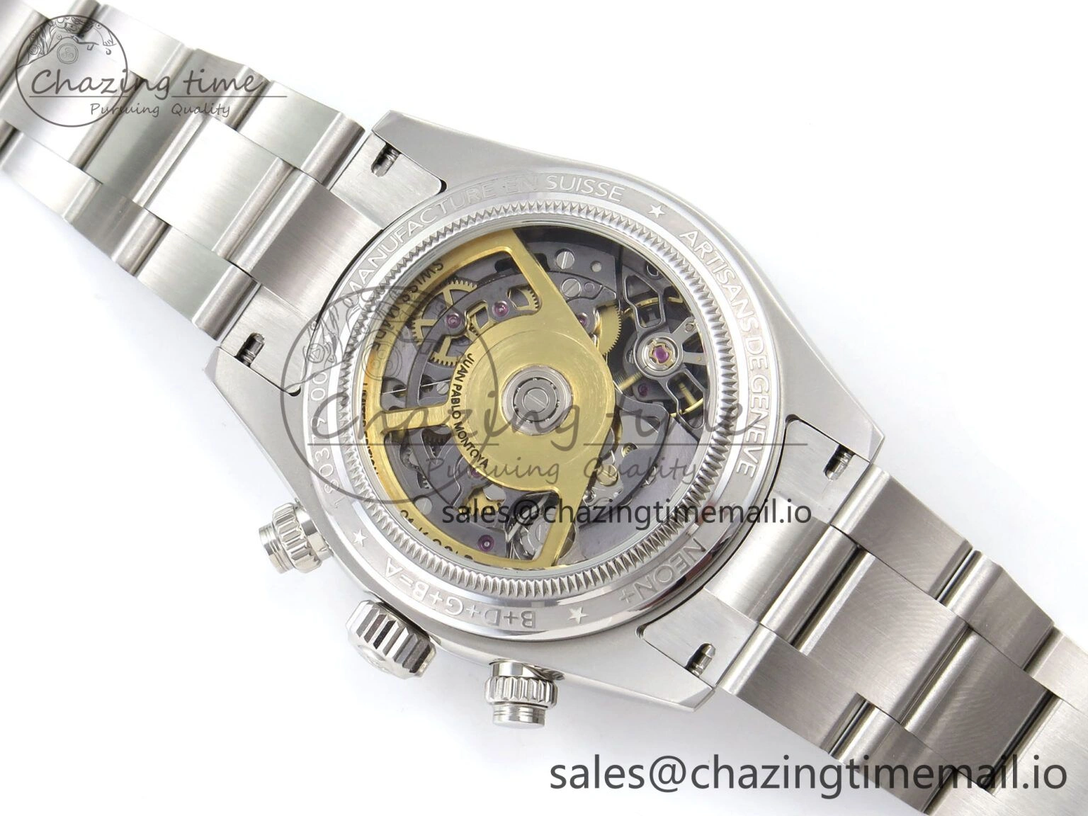 EasyMatch Daytona Artisans Skeleton SS ADGF Best Edition Blue Ceramic Bezel Skeleton Dial on SS Oyster Bracelet SA 1175