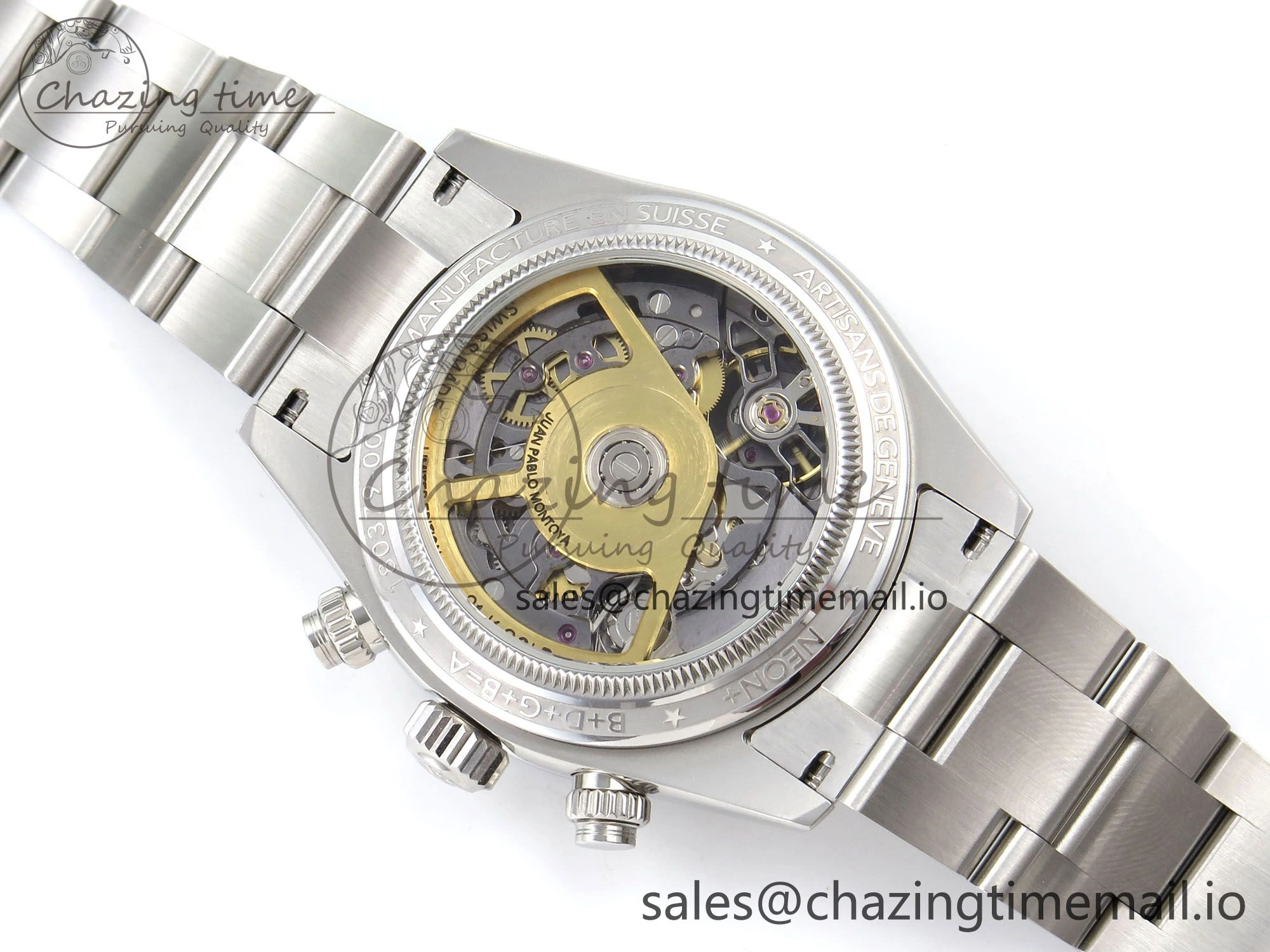 EasyMatch Daytona Artisans Skeleton SS ADGF Best Edition Blue Ceramic Bezel Skeleton Dial on SS Oyster Bracelet SA 1175