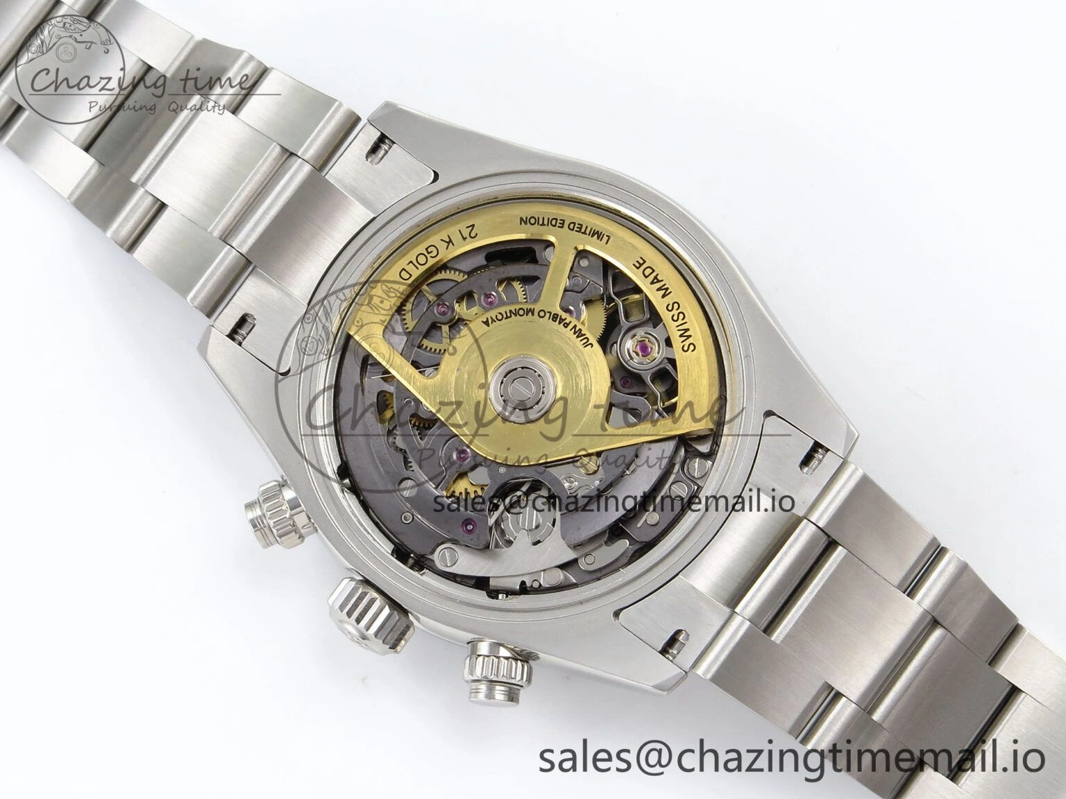 EasyMatch Daytona Artisans Skeleton SS ADGF Best Edition Blue Ceramic Bezel Skeleton Dial on SS Oyster Bracelet SA 1175