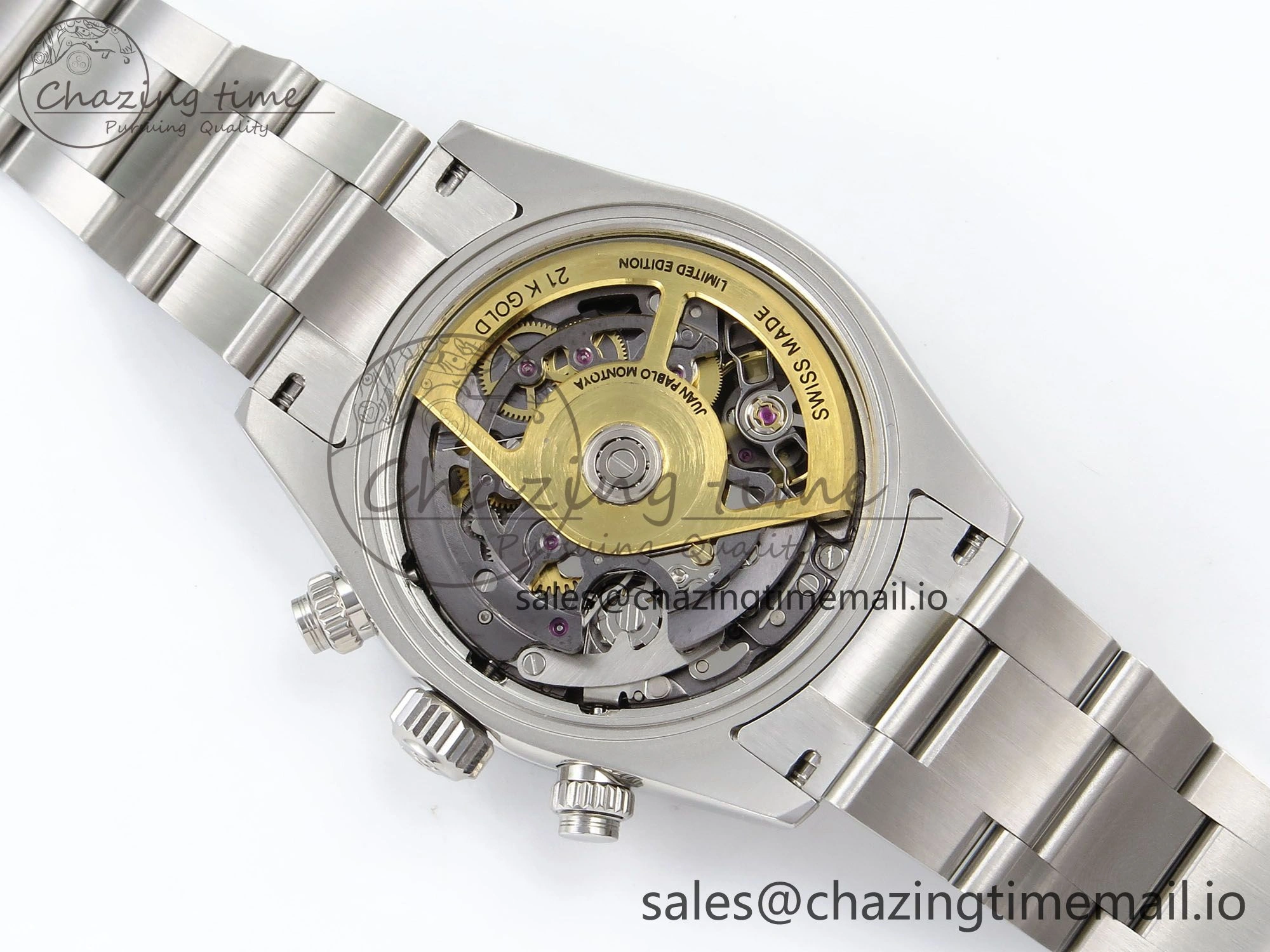 EasyMatch Daytona Artisans Skeleton SS ADGF Best Edition Blue Ceramic Bezel Skeleton Dial on SS Oyster Bracelet SA 1175