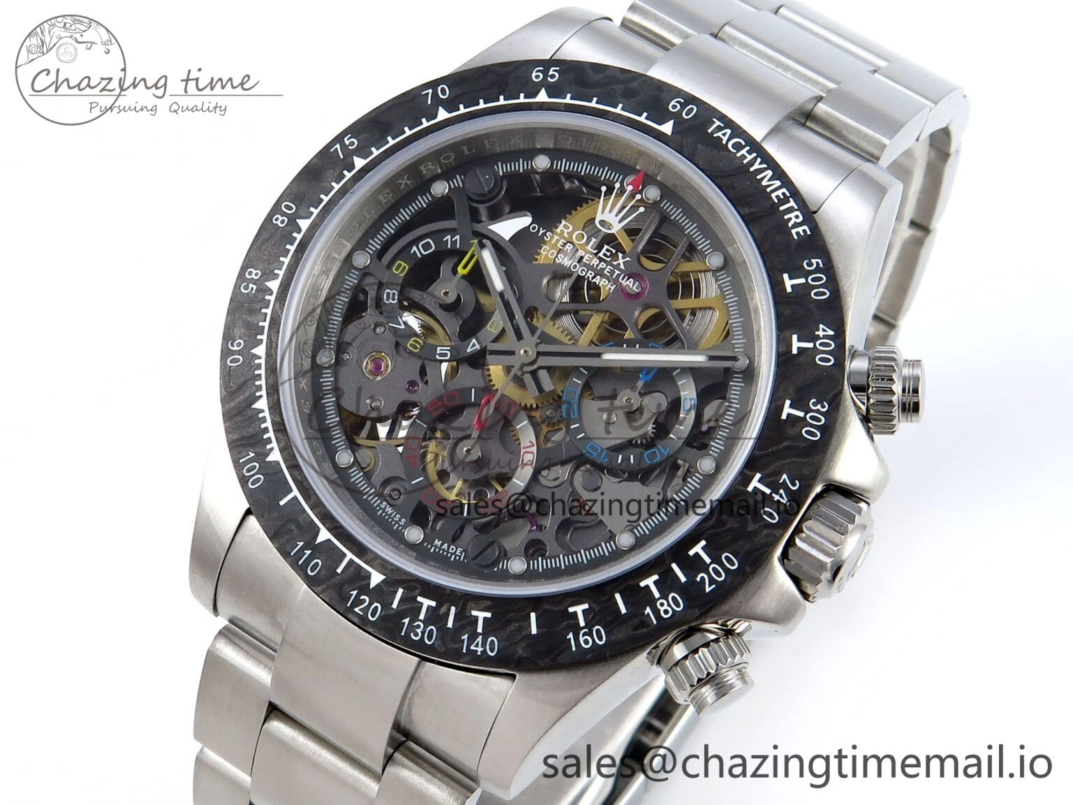 Stylish Daytona Artisans Skeleton SS ADGF Best Edition Skeleton Dial on SS Oyster Bracelet SA 753