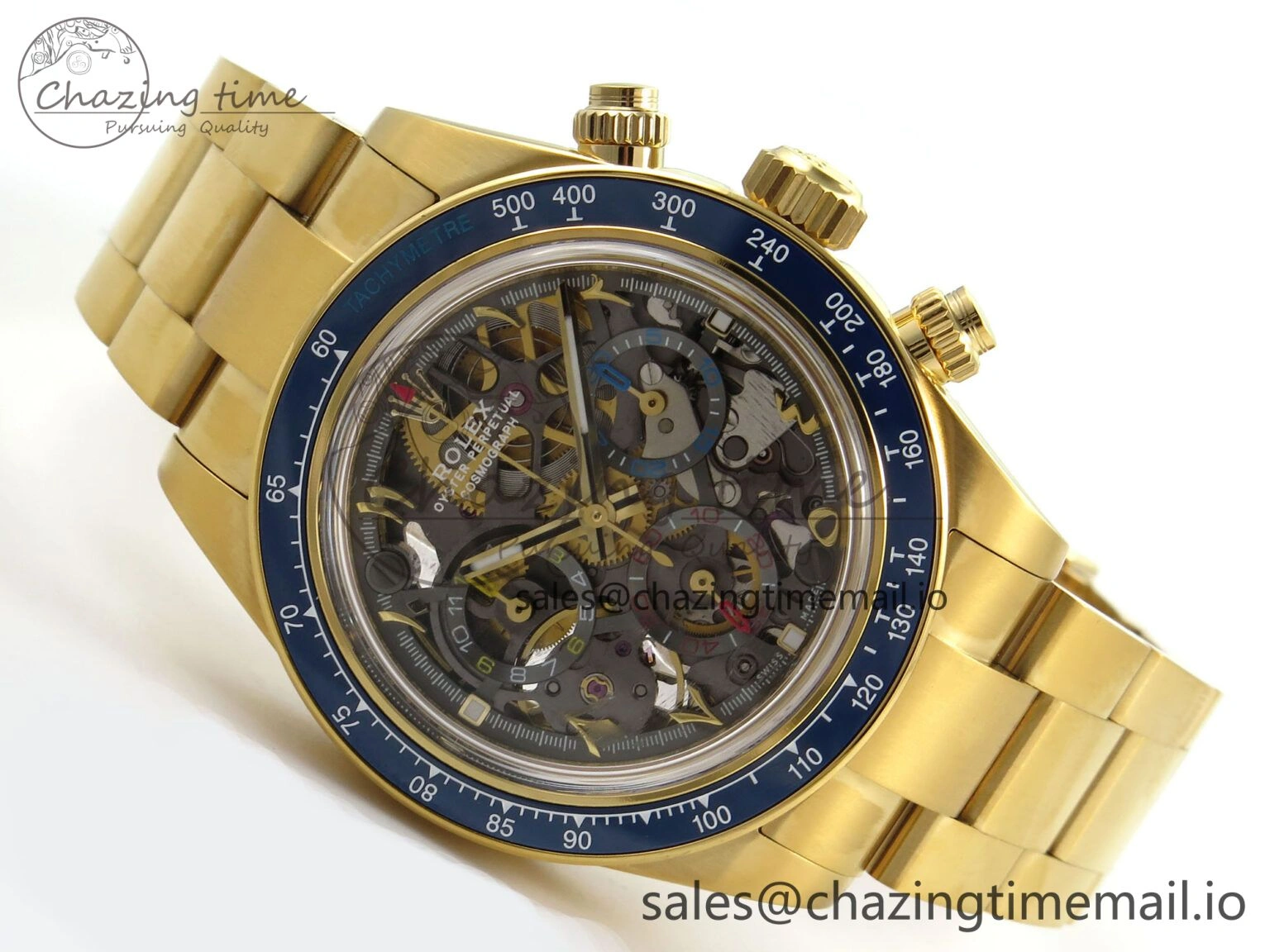 Daytona Artisans Skeleton YG ADGF Best Edition Blue Ceramic Bezel Skeleton Dial on YG Oyster Bracelet SA OnTrend 1174