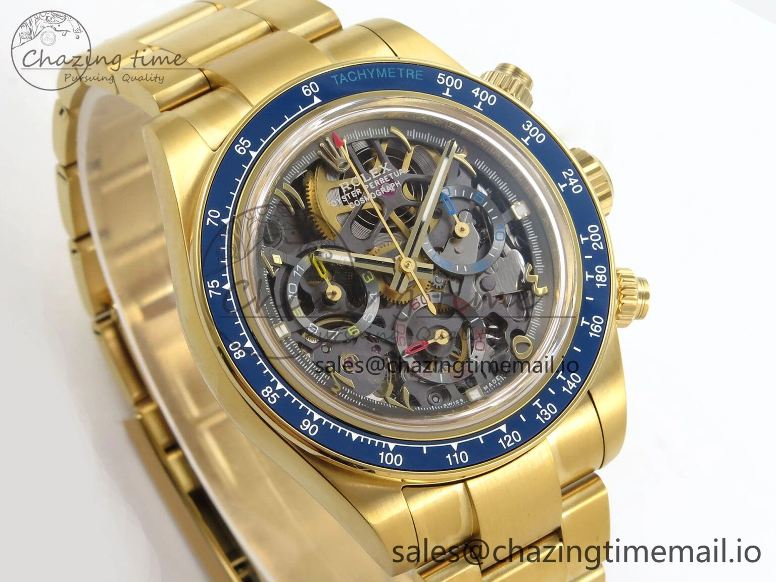 Daytona Artisans Skeleton YG ADGF Best Edition Blue Ceramic Bezel Skeleton Dial on YG Oyster Bracelet SA OnTrend 1174