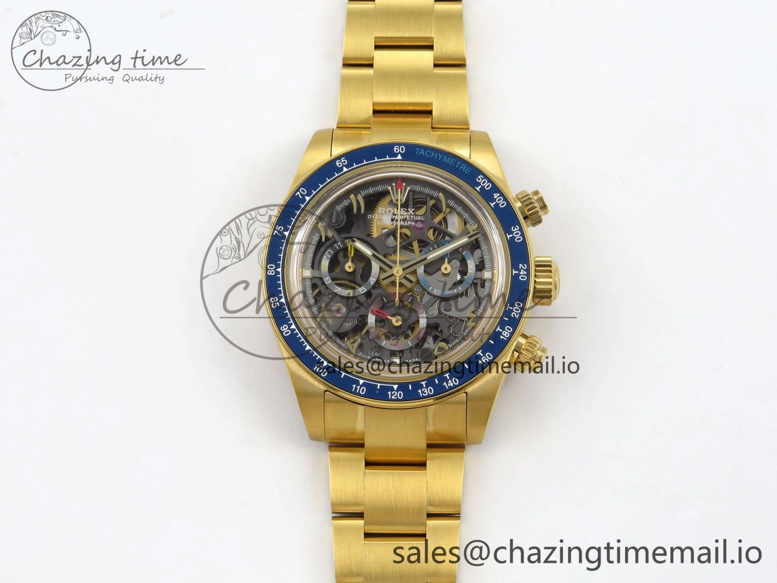 Daytona Artisans Skeleton YG ADGF Best Edition Blue Ceramic Bezel Skeleton Dial on YG Oyster Bracelet SA OnTrend 1174