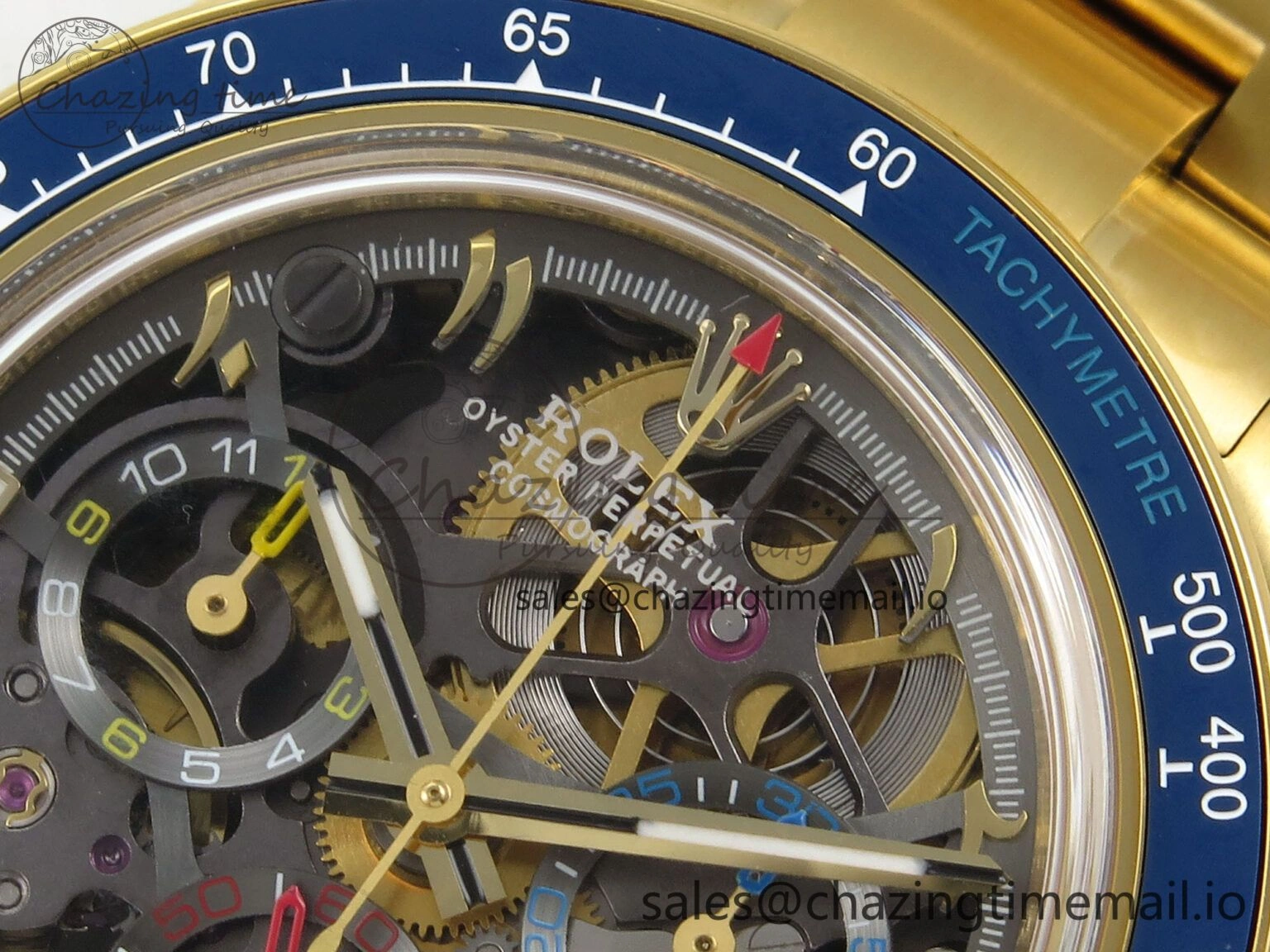 Daytona Artisans Skeleton YG ADGF Best Edition Blue Ceramic Bezel Skeleton Dial on YG Oyster Bracelet SA OnTrend 1174