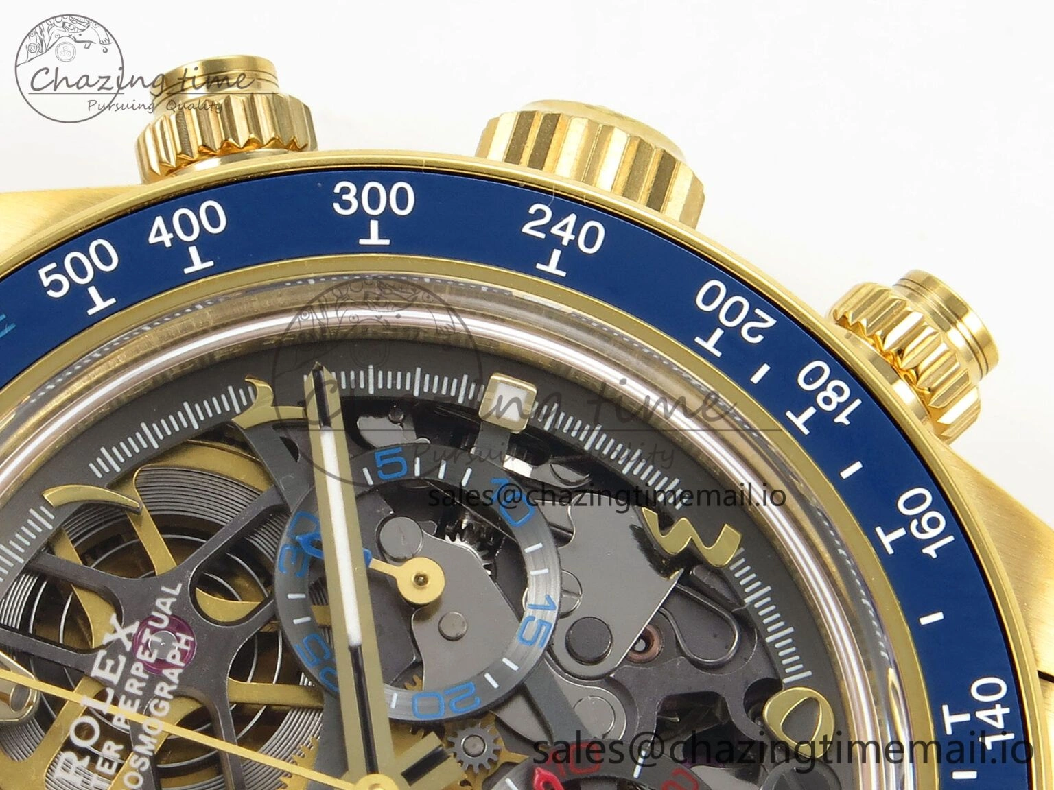 Daytona Artisans Skeleton YG ADGF Best Edition Blue Ceramic Bezel Skeleton Dial on YG Oyster Bracelet SA OnTrend 1174