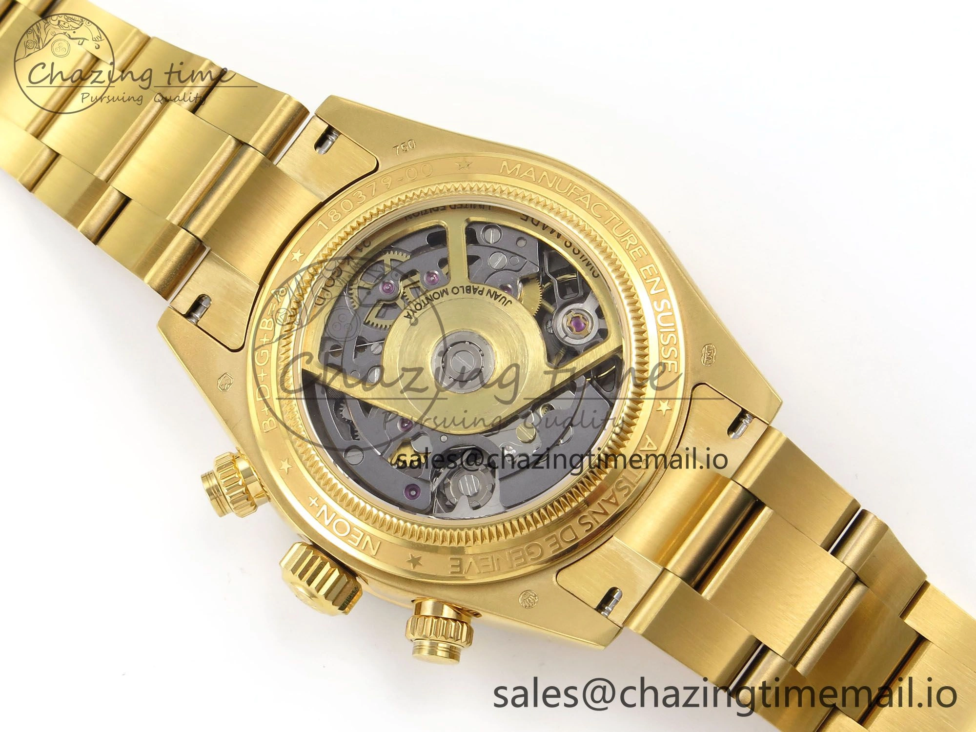 Daytona Artisans Skeleton YG ADGF Best Edition Blue Ceramic Bezel Skeleton Dial on YG Oyster Bracelet SA OnTrend 1174