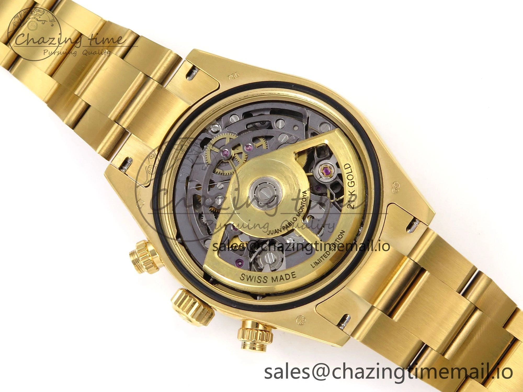 Daytona Artisans Skeleton YG ADGF Best Edition Blue Ceramic Bezel Skeleton Dial on YG Oyster Bracelet SA OnTrend 1174