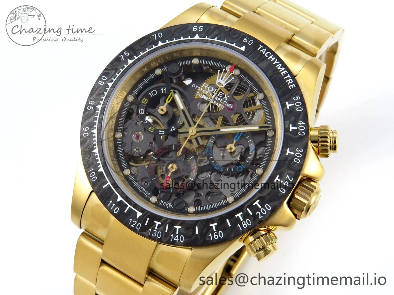SoftTouch Daytona Artisans Skeleton YG ADGF Best Edition Skeleton Dial on YG Oyster Bracelet SA 754