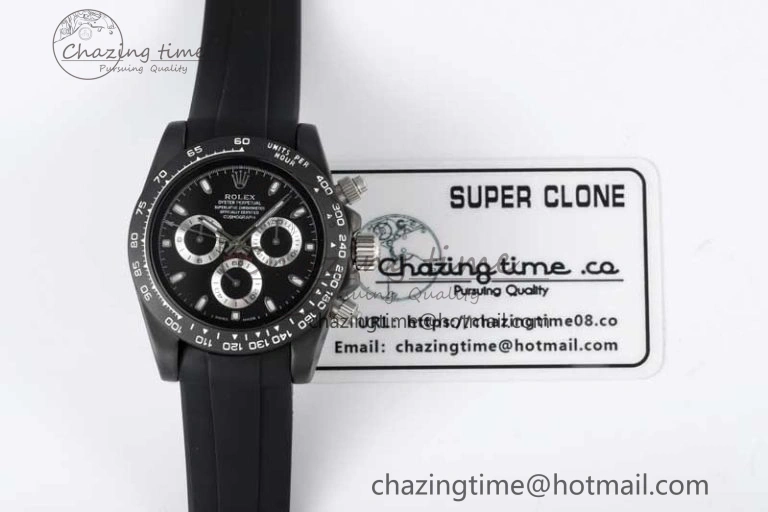 Classic Daytona Black Ceramic 5GF Best Edition Black Dial SS Pusher on Black Rubber Strap A 2331