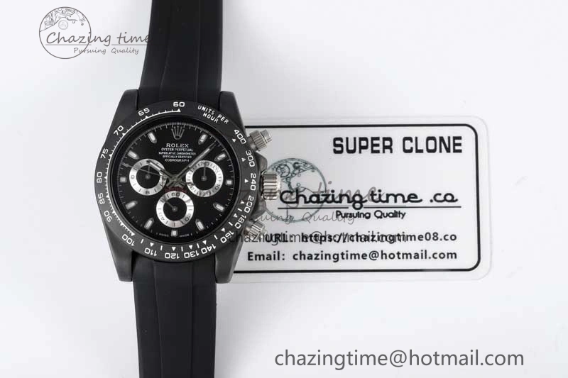 Classic Daytona Black Ceramic 5GF Best Edition Black Dial SS Pusher on Black Rubber Strap A 2331