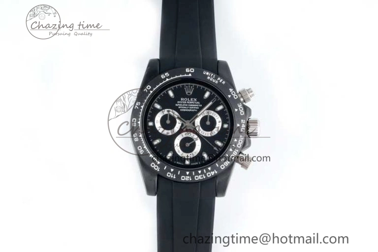 Classic Daytona Black Ceramic 5GF Best Edition Black Dial SS Pusher on Black Rubber Strap A 2331