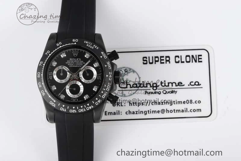 Daytona Black Ceramic 5GF Best Edition Black Diamonds Dial Black Pusher on Black Rubber Strap A Attractive 2333