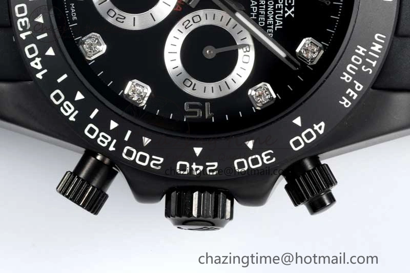 Daytona Black Ceramic 5GF Best Edition Black Diamonds Dial Black Pusher on Black Rubber Strap A Attractive 2333