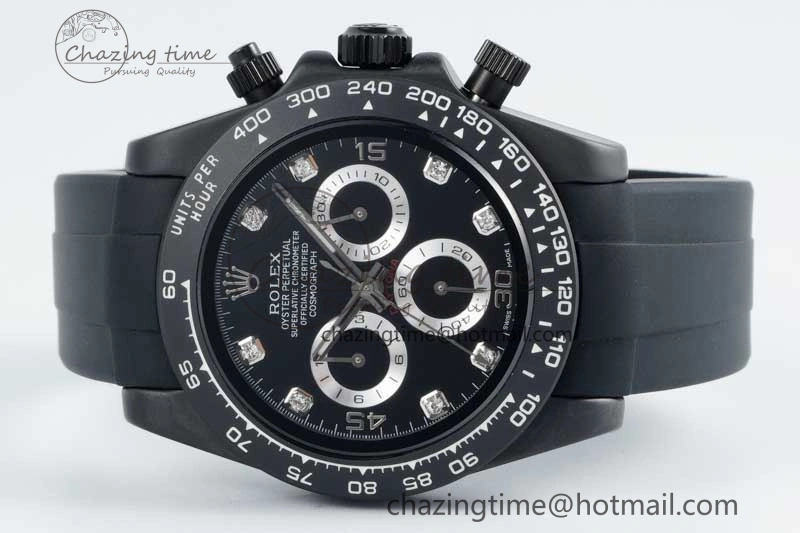 Daytona Black Ceramic 5GF Best Edition Black Diamonds Dial Black Pusher on Black Rubber Strap A Attractive 2333