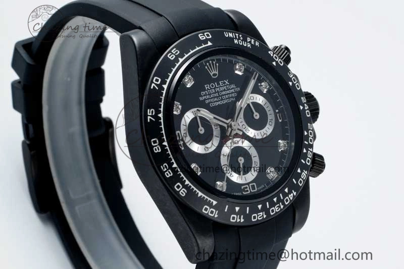Daytona Black Ceramic 5GF Best Edition Black Diamonds Dial Black Pusher on Black Rubber Strap A Attractive 2333