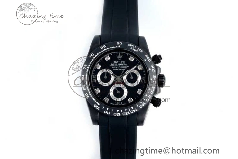 Daytona Black Ceramic 5GF Best Edition Black Diamonds Dial Black Pusher on Black Rubber Strap A Attractive 2333